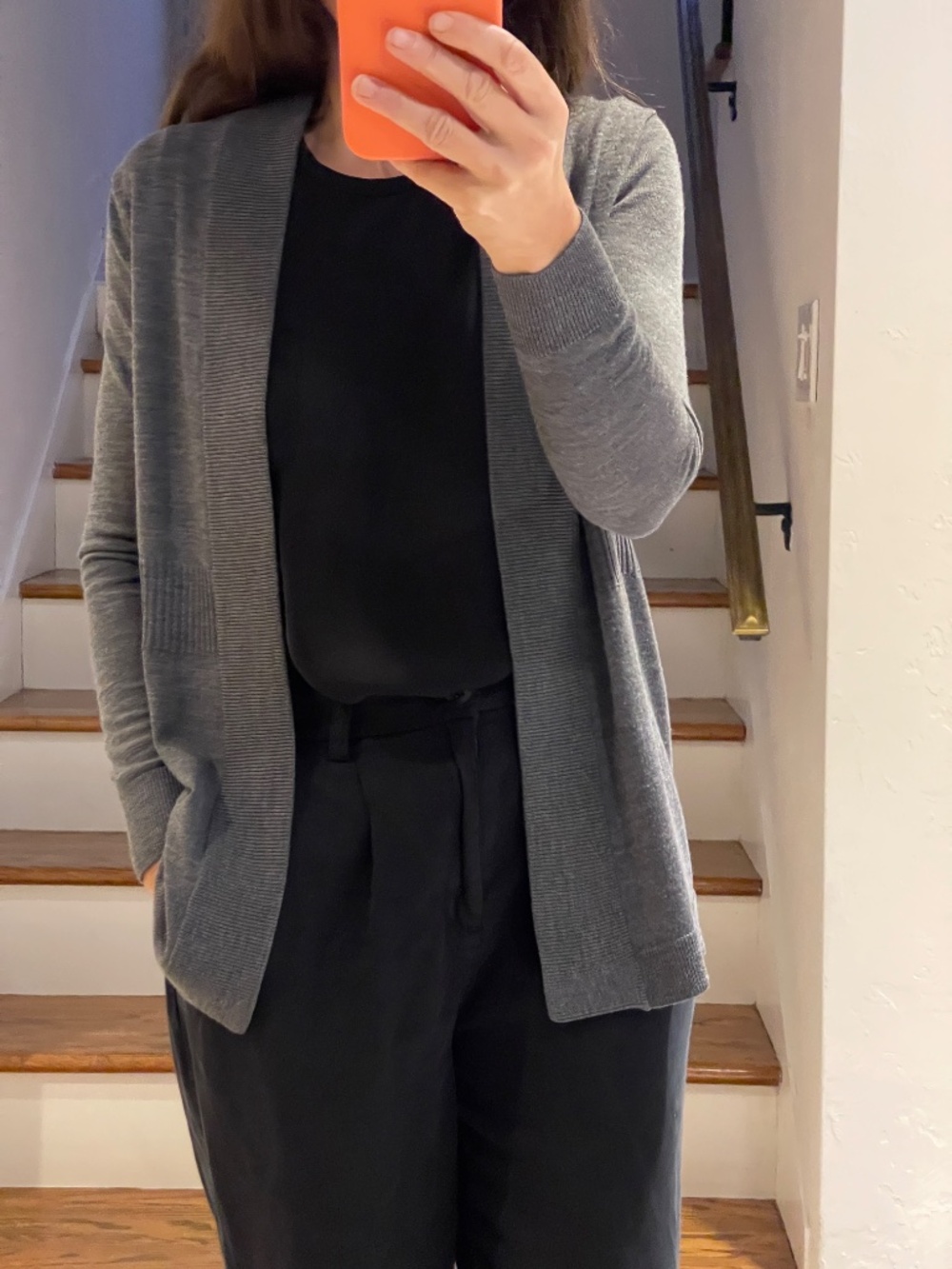 Talbots merino wool knit gray open cardigan women SP